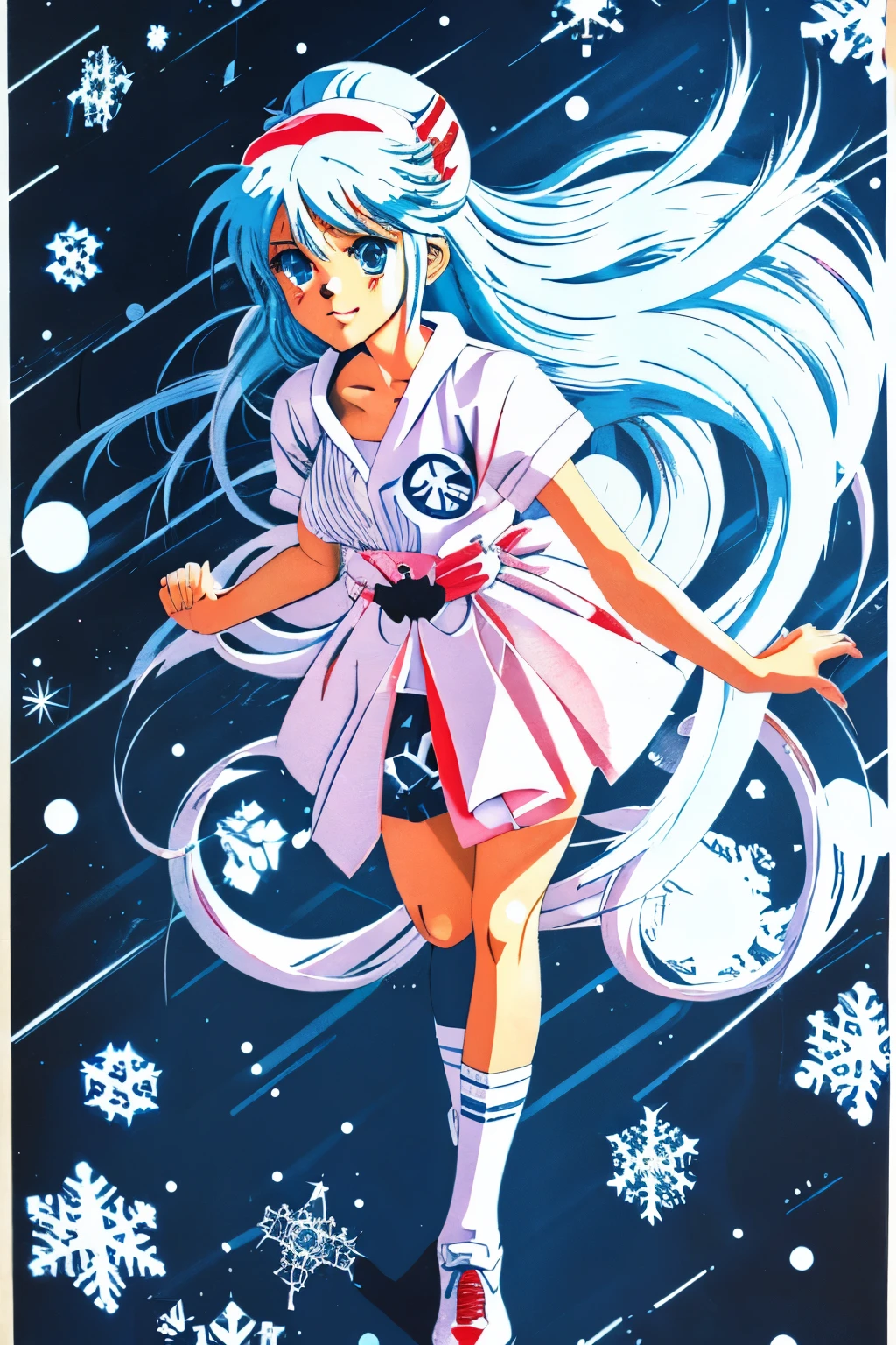 A CUTE ANIME GEEK GIRL OF THE UNIVERSE THROUGH THE SNOWFLAKE DIFFERENT MODELS, Character design, Full body shot, Anime style, manga art, Graffiti art, Inking, Graphic, Masterpiece, Design, Art by Jamie Hewlett, 2d illustration drawing
