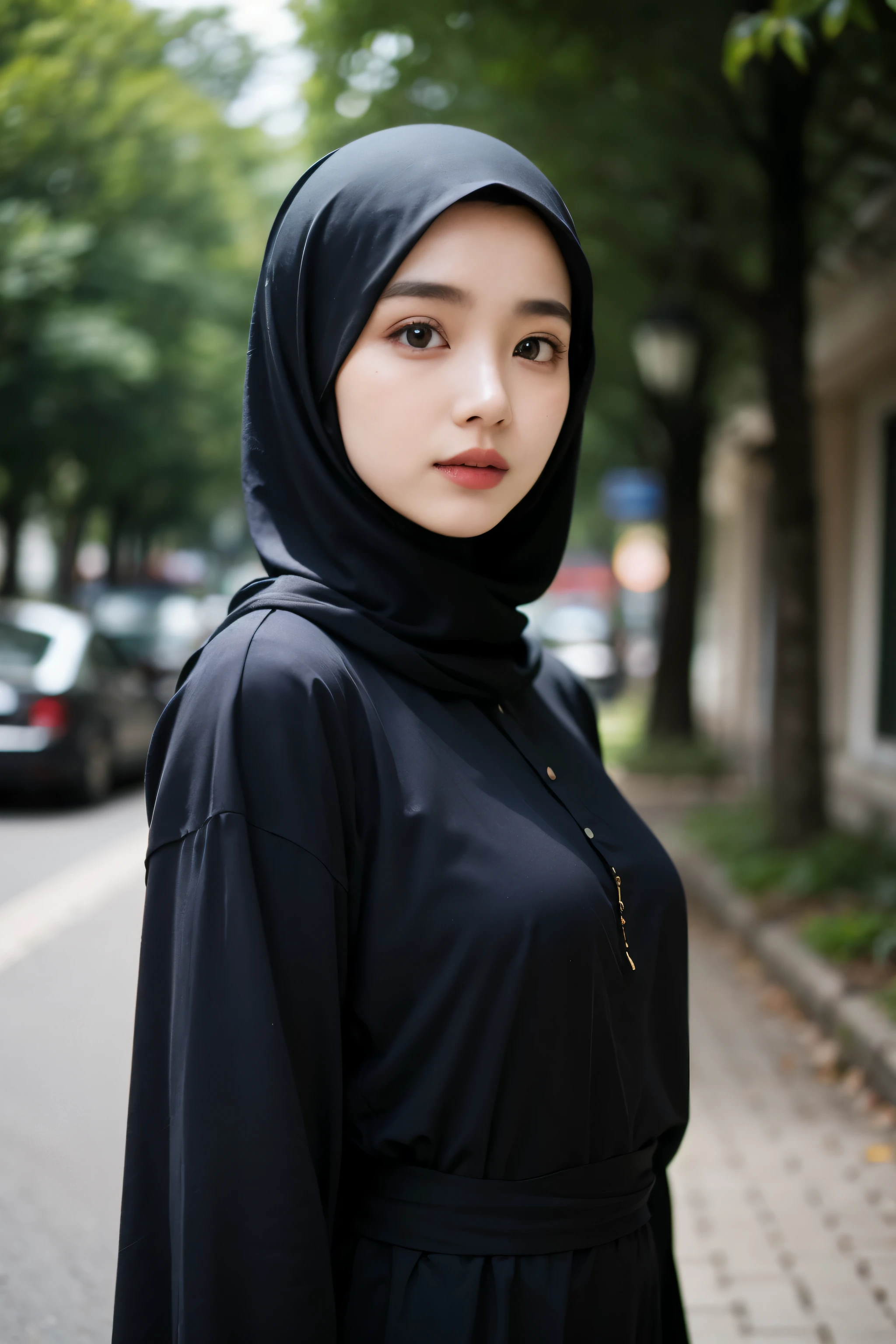 ((Masterpiece, Best Quality:1.3)), Islamic Clothing (perfect) Tight (Hijab, abaya), (depth of field:1.3), ((front body:1.35)), Indonesian girl, 18 years old, 1girl, 