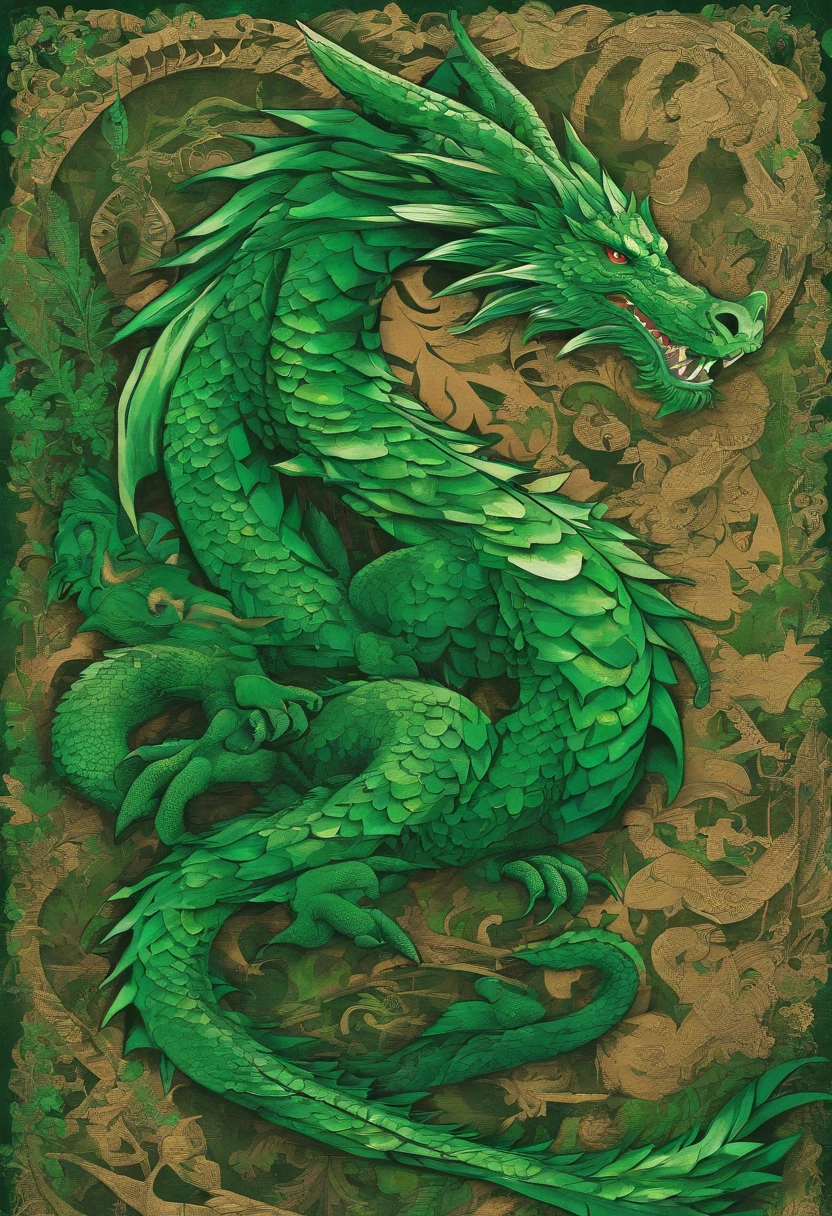 dragon warrior irish green emerald green, combattif, regard intimidant, posture combat, green forest background ::2 colorful ink painting ::2 art fantasy