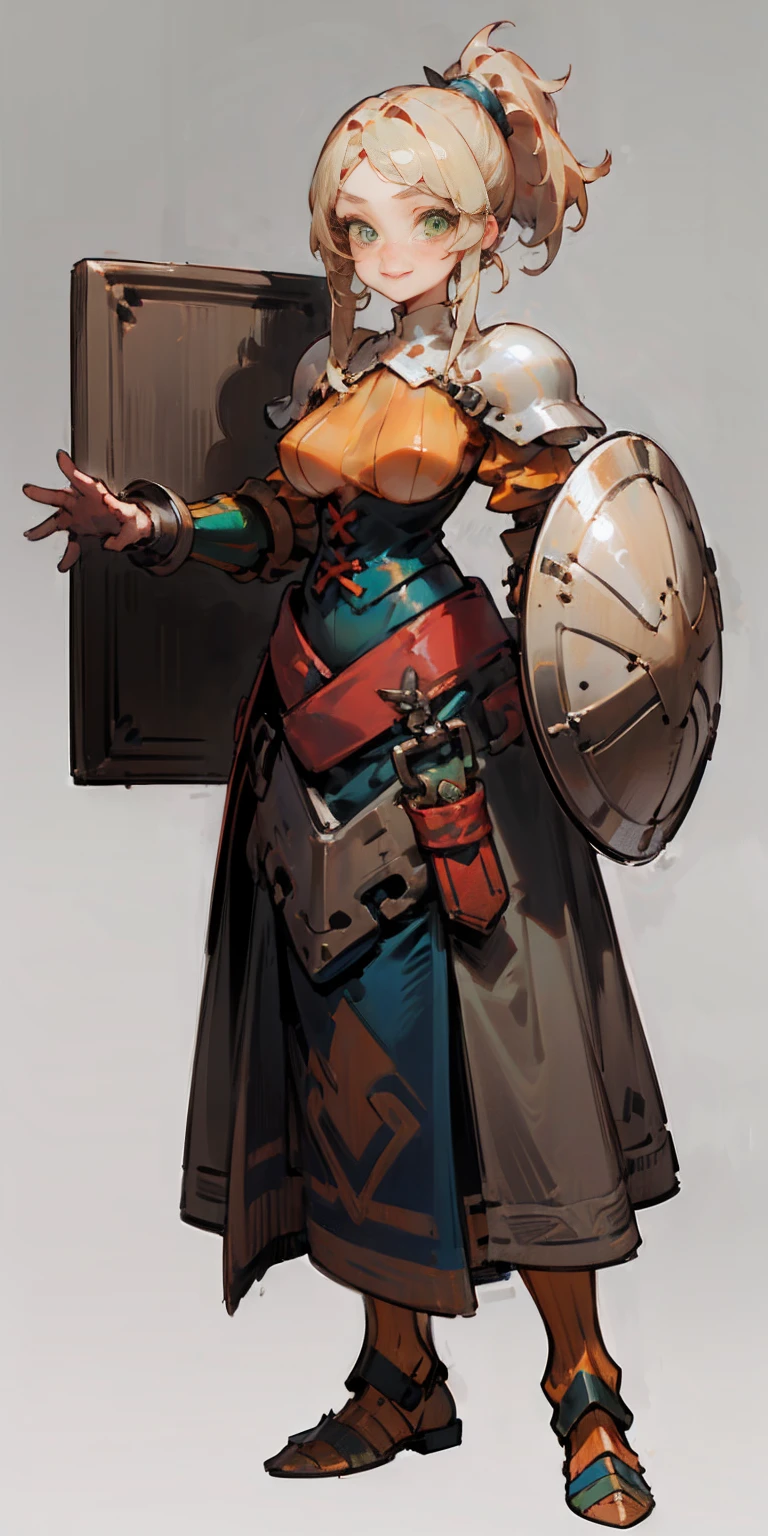 (gray background)(masterpiece) ultra-detailed solo 1girl hands on sides medium breasts, (full body standing), RED EYES detailed eyes, full plate armor, confident smile, staring at the viewer, silver white hair, short bob style hair