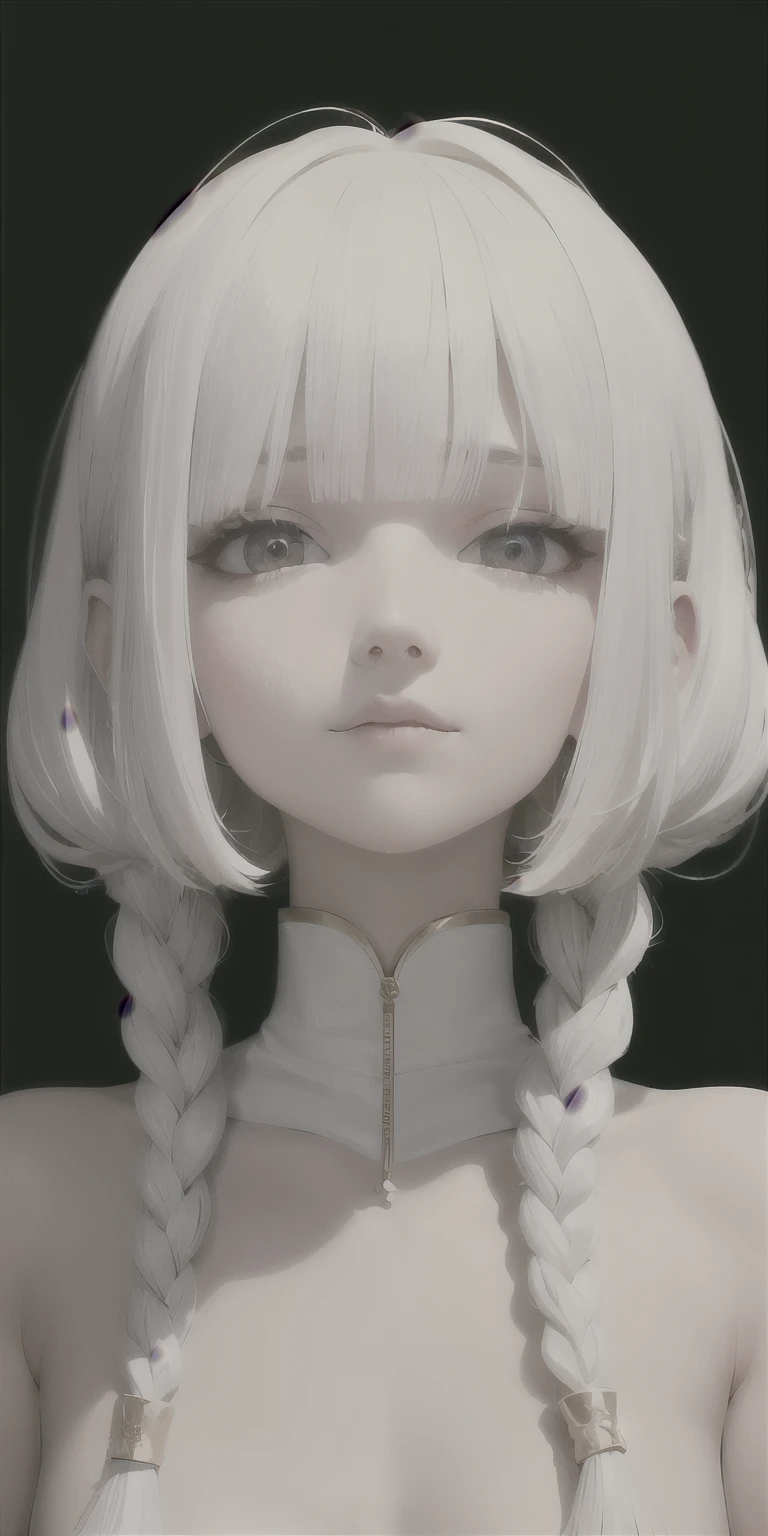 best quality, masterpiece,white hair, Golden Eyes,Black leather jacket, Looking down with contempt, whole body,Hair,White skin,Side Braid