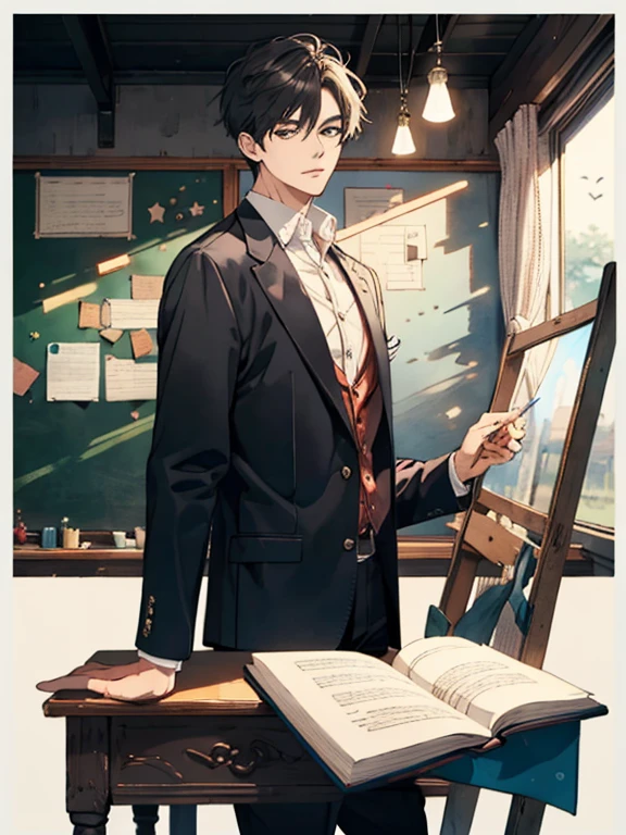 (((masterpiece))),best quality, whitetown, school, teacher, 1man