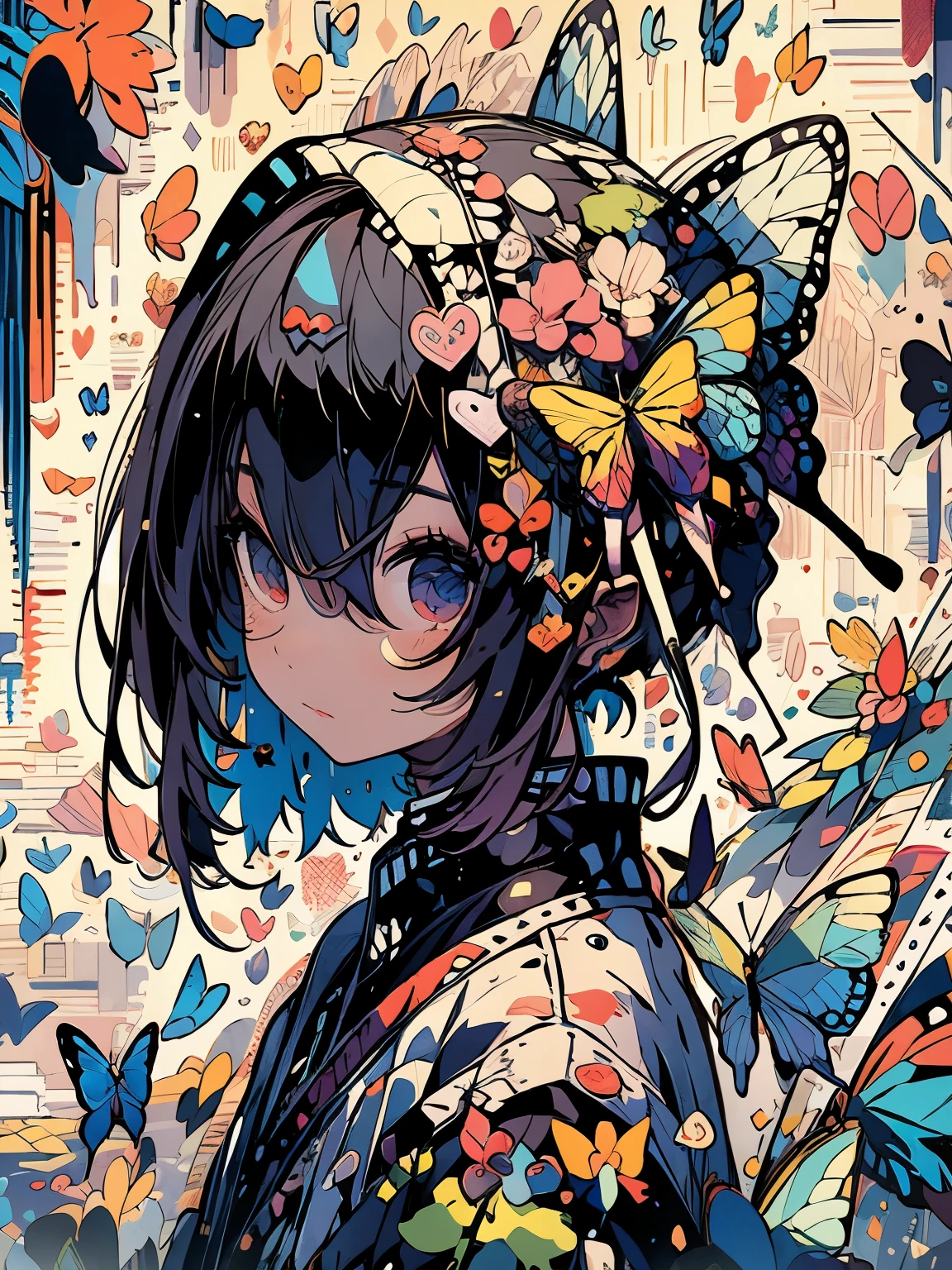 ((((masterpiece)))), highest quality, very_expensive_solve, big_file size, Full Color, look up, With a gentle expression, 1 girl, Background full of butterflies