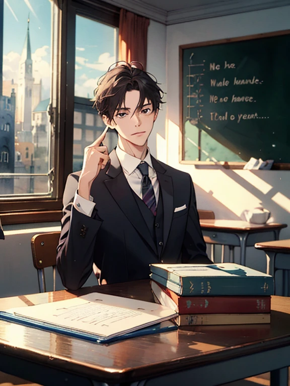 (((masterpiece))),best quality, whitetown, school, teacher, 1man