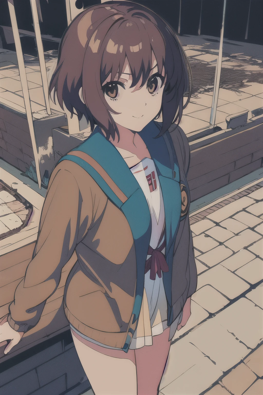 masterpiece, best quality, high resolution,
cowboy shot, anime coloring,(Pavement and Snowscape:1.2)
kyoani haruhi style, cinematic,
,kyoani haruhi style, 1girl, solo, yuki nagato, nagato yuki,nagato yuki \(The SUZUMIYA HARUHI\), kita high , short hair, , blue sailor collar, sailor collar, serafuku, cardigan, purple hair, bangs, brown eyes, anime coloring, small breasts, ((masterpiece)),