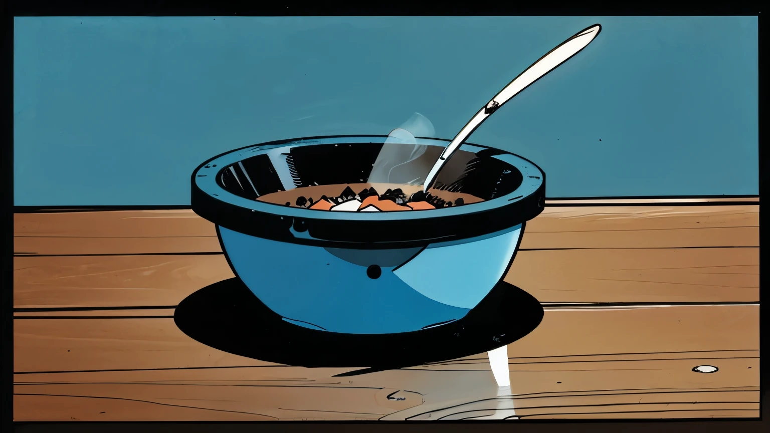 ash tray on a table, comic style, blue theme