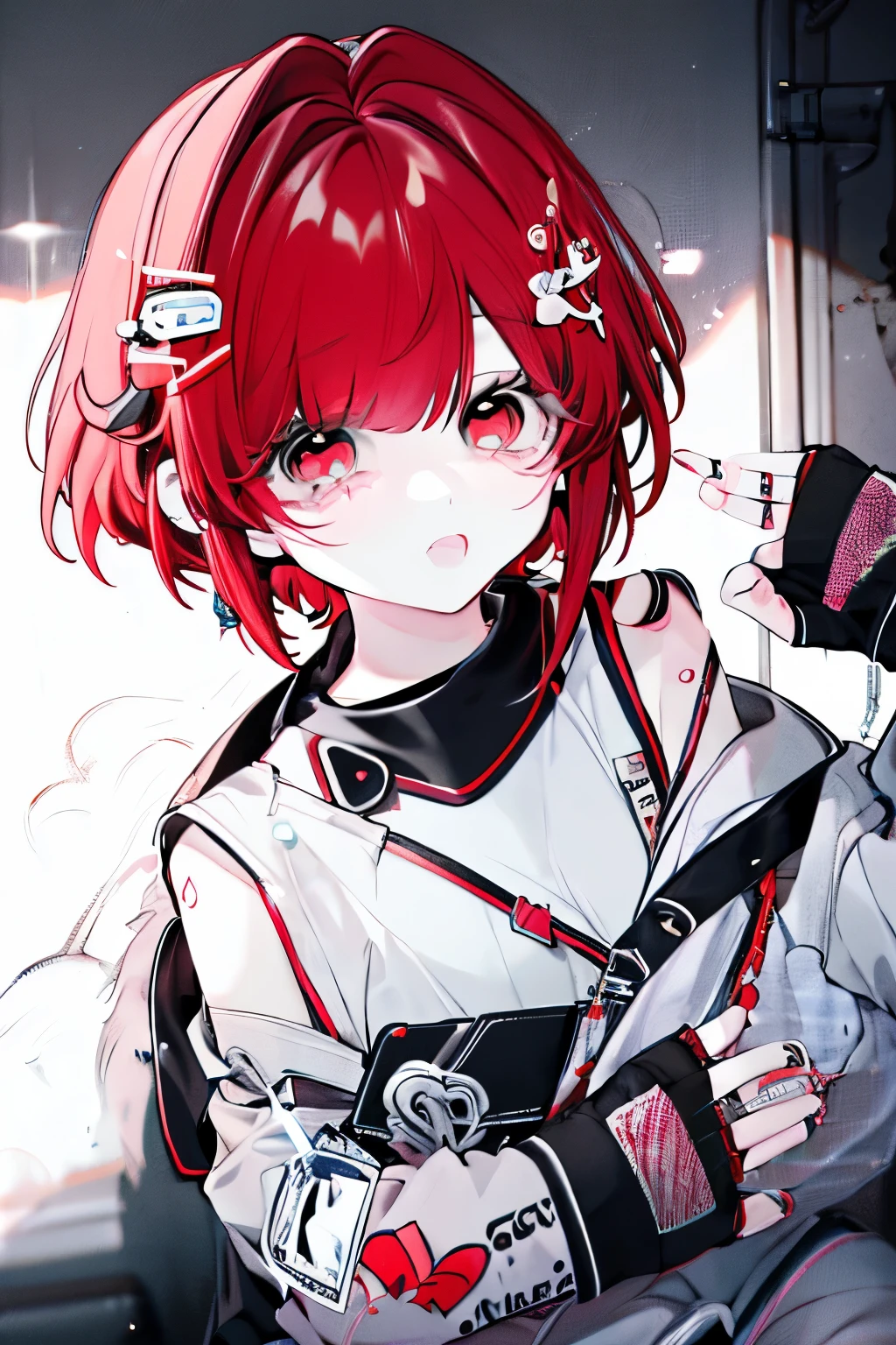1 girl, dark red hair, arrogant, rude, short hair, tomboy, is a mma player