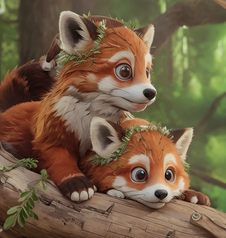 The red panda suddenly looked surprised by something.、Standing up on hind legs。The round eyes are wide open、My ears are standing straight up。, Adorable digital painting, Cute and detailed digital art, Fox, Cute and detailed artwork, Cute digital art, かわいいFox, ファンタジーFoxの愛, サンタの帽子をかぶったFoxの, by ヤン・J, Jazz and Lost Draw, Cute 3D rendering, by Ryan Yee, Urop and Rostran, Cute artwork