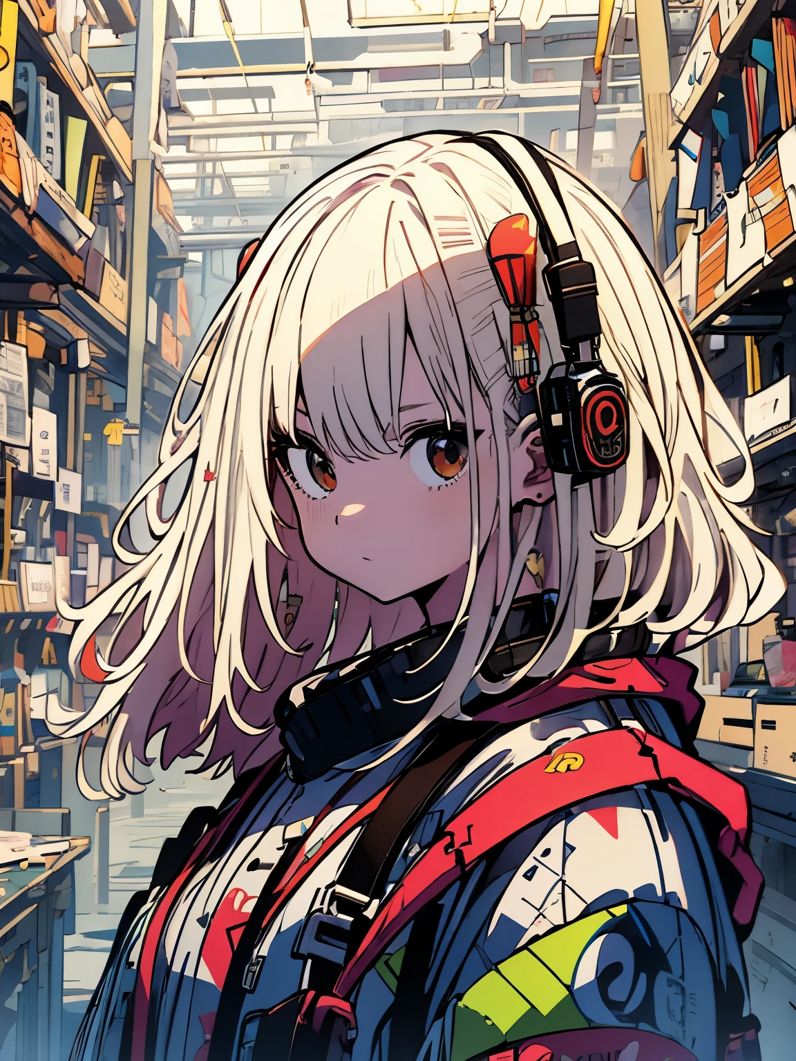 ((((masterpiece)))), highest quality, very_expensive_solve, big_file size, Full Color, look up, With a gentle expression, 1 girl, Guns background