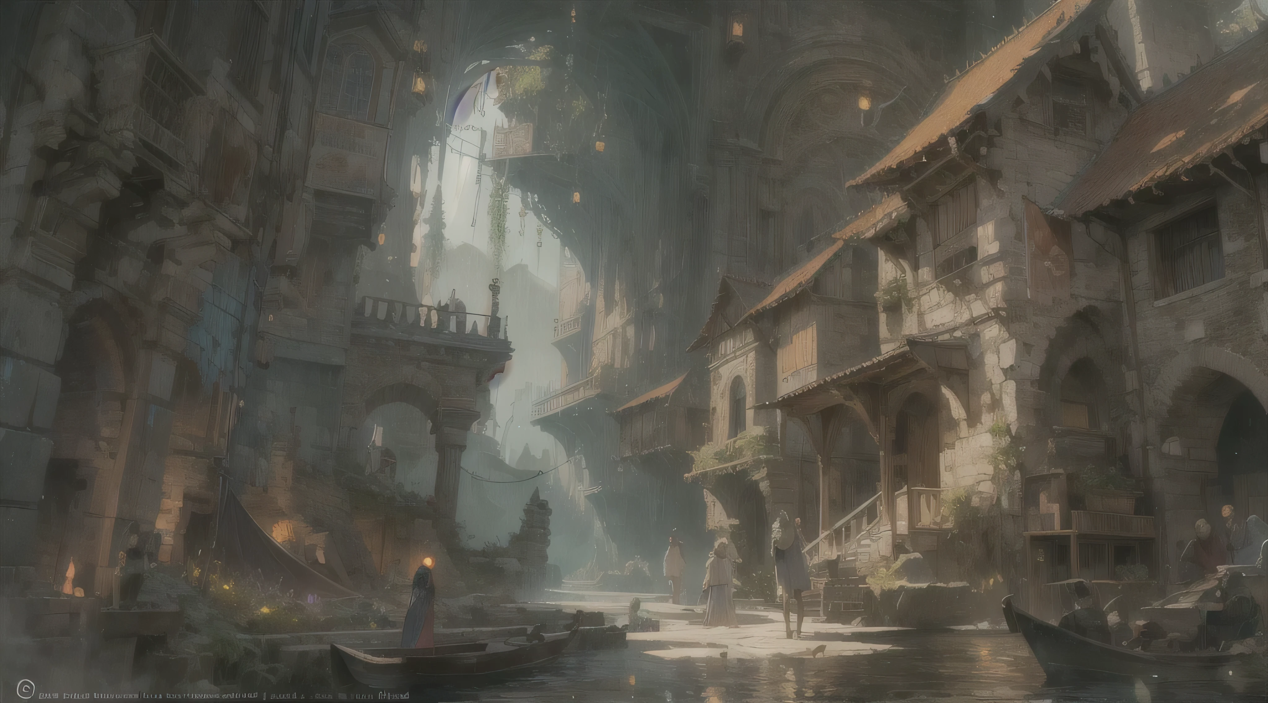 "(by Greg Rutkowski: 1.2), (masterpiece), ((best quality)), extremely delicate and beautiful, illustration, dynamic lighting, (fantasy landscape), A mesmerizing fantasy landscape with enchanting elements blending seamlessly. ((medieval coastal city (Neverwinter), dungeon and dragons)), A sense of tranquility and wonder fills the air, inviting exploration and discovery. Providing a distant view that captures the grandeur and atmosphere. From Brian Froud and Carne Griffiths and Wadim Kashin and John William Waterhouse, 8K post-production, high resolution, ((highly detailed)), depth of field, HDR, intricate"