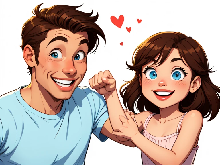 Happy couple of man and woman with beautiful smile cartoon style digital illustration white background with a son and a daughter