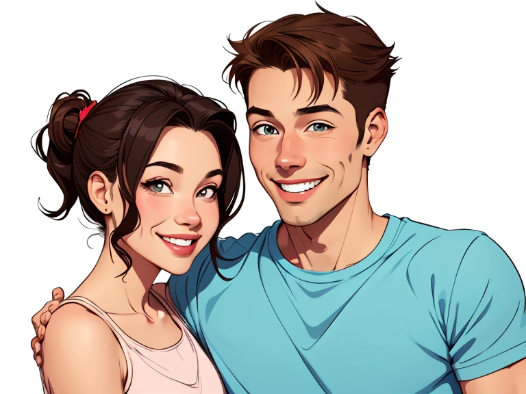 Happy couple of man and woman with beautiful smile cartoon style digital illustration white background with a son and a daughter