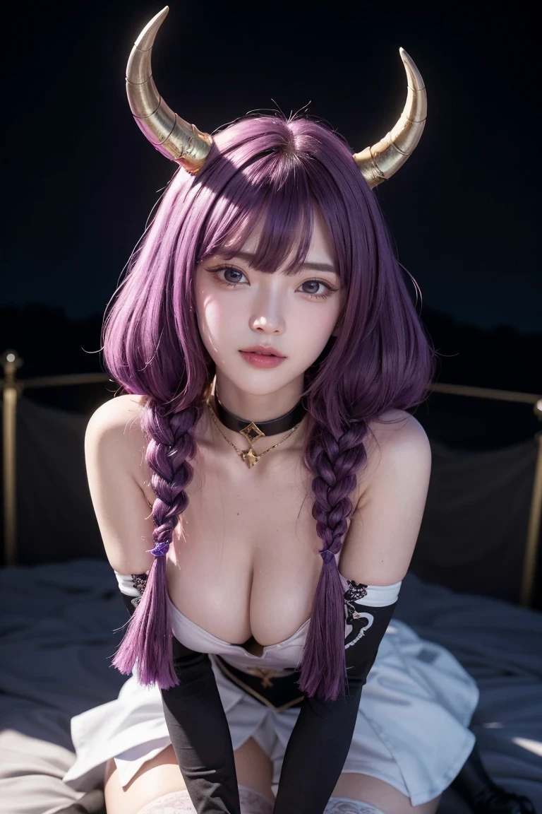aura the guillotine,
aura the guillotine, long hair, (purple eyes:1.1), purple hair, braid, horns, twin braids, smile,
skirt, thighhighs, gloves, choker, black gloves, elbow gloves, magical girl,
outdoors,
looking at viewer,
(masterpiece:1.2), best quality, high resolution, unity 8k wallpaper, (illustration:0.8), (beautiful detailed eyes:1.6), extremely detailed face, perfect lighting, extremely detailed CG, (perfect hands, perfect anatomy),