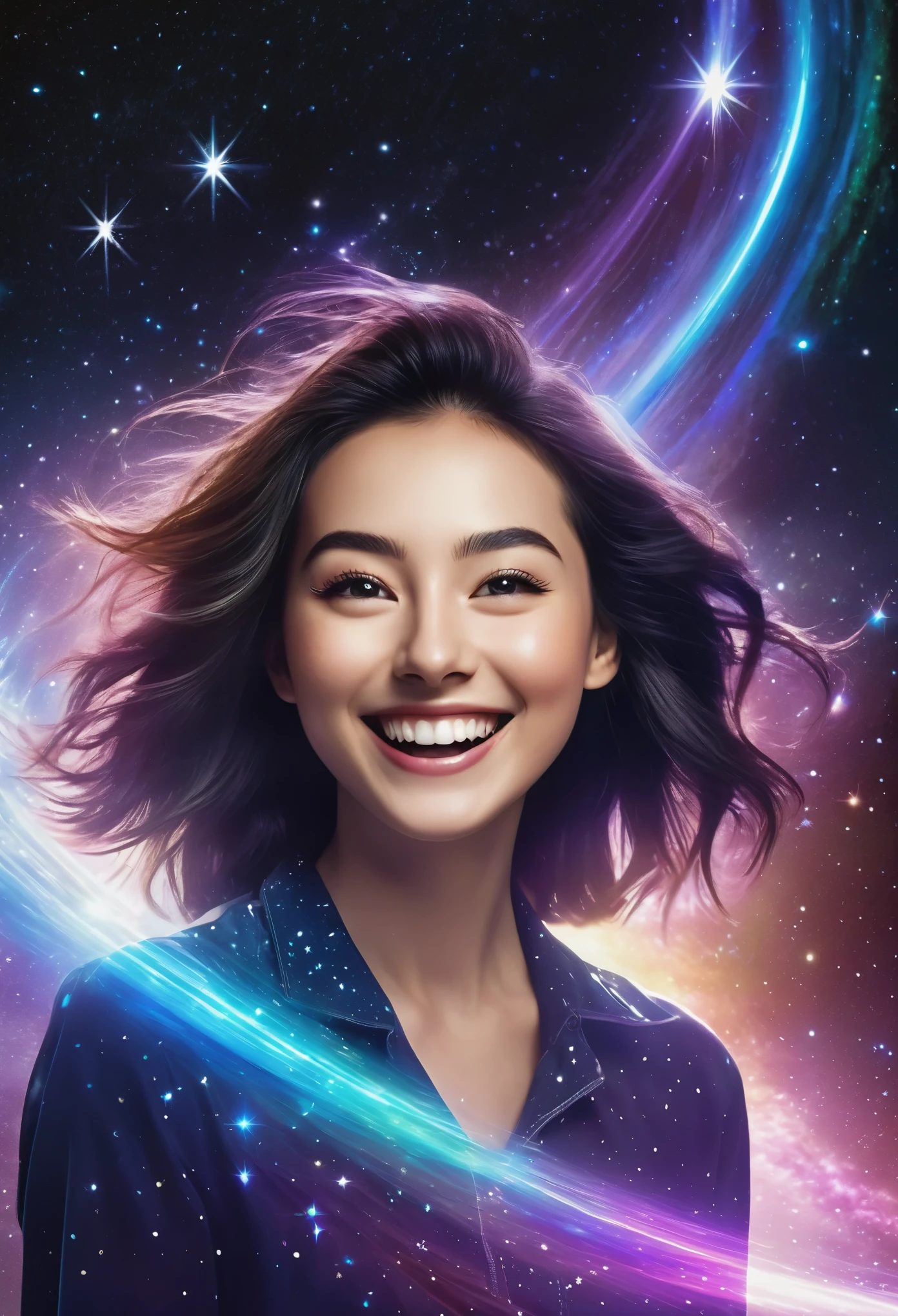 (best quality,4k,8k,highres,masterpiece:1.2),ultra-detailed,(realistic,photorealistic,photo-realistic:1.37),cartoonish,shooting star,big smiley face,cosmos,motion blur,sparkling tail,glowing streak,galaxy,space,time warp,fast speed,joyful,cheerful,excited,otherworldly,celestial,outer space,vivid colors,high contrast,beautifully textured,playful expression,crisp features,expressive eyes,silky stream of stars,magical aura,ephemeral,pure happiness,strong sense of movement,energetic,vibrant,unstoppable,starry sky,adventure,quest