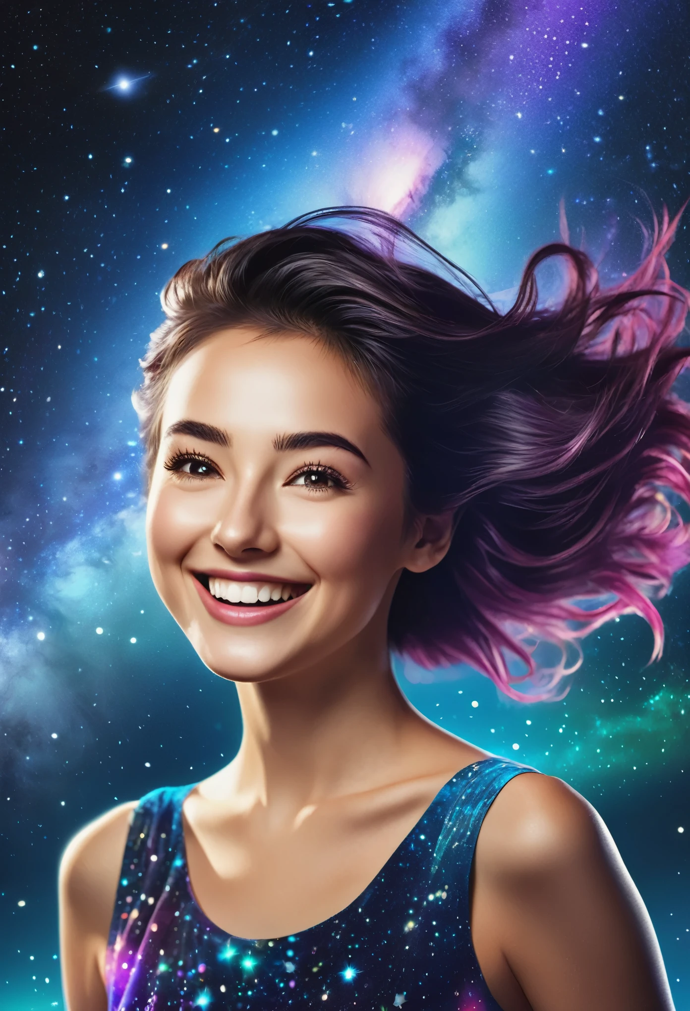 (best quality,4k,8k,highres,masterpiece:1.2),ultra-detailed,(realistic,photorealistic,photo-realistic:1.37),cartoonish,shooting star,big smiley face,cosmos,motion blur,sparkling tail,glowing streak,galaxy,space,time warp,fast speed,joyful,cheerful,excited,otherworldly,celestial,outer space,vivid colors,high contrast,beautifully textured,playful expression,crisp features,expressive eyes,silky stream of stars,magical aura,ephemeral,pure happiness,strong sense of movement,energetic,vibrant,unstoppable,starry sky,adventure,quest