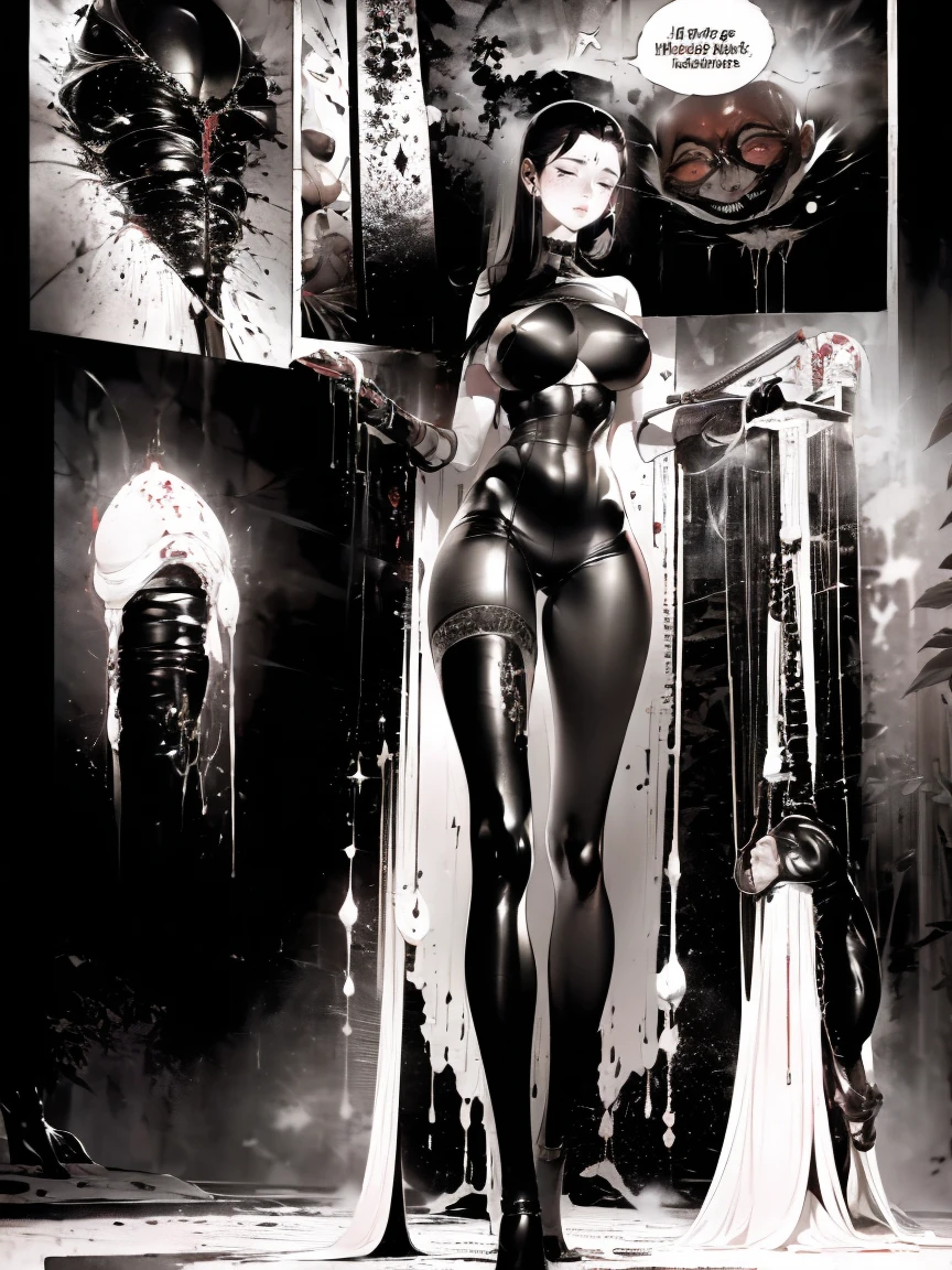 (masterpiece, best quality:1.2),1 beautiful girl,multiple men,realistic,3d,Unreal Engine 5,skin texture,hold,cbt,anatomically correct, comic storyboard, long hair,smile,barefoot,girl in lace top,sexy, girl in shiny legging, girl in high heels,cleavage,crossed legs,large breasts, naked male, standing ,trample,cuts,defloration,indoor,couple,femdom,hetero,saliva , mucus,femdom,blood on hands,blood splatter,male,open mouth,trembling, couch,sit,bruise man ,man closed eyes,dark skin man, man cum,bleeding man,man in tight underpants,, film shooting, depth of field, Super visual, The art of HR Giger and Beksinski comes together in this detail, Grim, skeletons:1.5,Flowing saliva:1.5,Bare brains on the wall,beauitful , mucus:1.5,Pepperoni:2,A large number of homogeneous species:1.5,SPR:1.5,Psychedelic background,Dark horror scene. Sharp images, Use edge lights to render at 8K resolution, It shows a terrifying environment full of Lovecraft's tentacles,They twist and pulsate in neon lights. HDR lighting creates complex and detailed shadows on a distorted background, Mutant humanoid. Distorts the environmental structure due to glitch and distortion effects, Surreal and dreamlike elements,Such as a floating inverted structures and decaying flesh,Create a feeling of disturbing and disorientation. Religious and mystical symbols are scattered against an intricate backdrop,Add a touch of supernatural horror to this already insanely terrifying masterpiece,)
