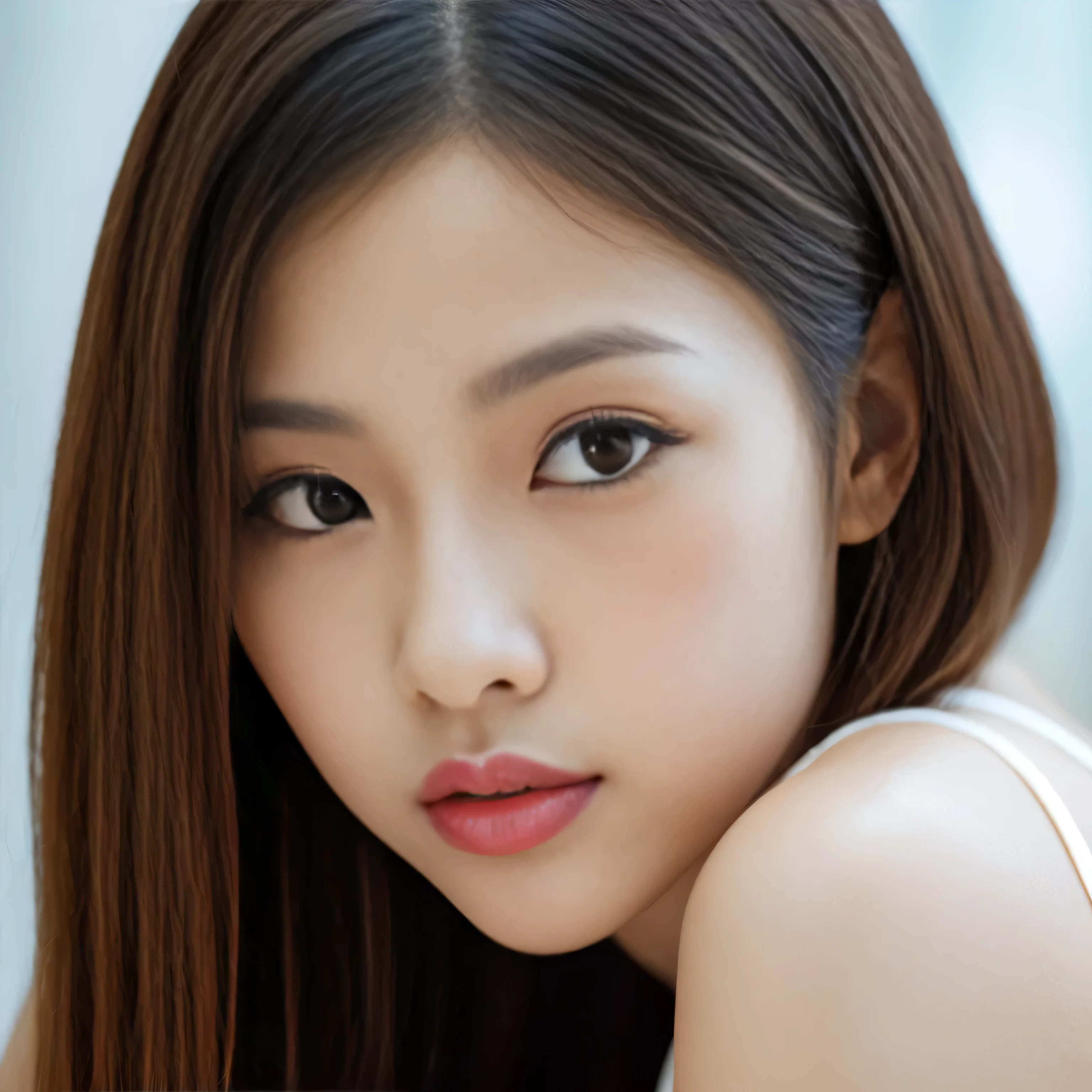 (Open your mouth:1.7) (eyes are narrowed:1.6) (She is facing forward:1.2) (Close up of her orgasmic face:1.6) (Professional photographer taking photos with a single-lens reflex camera 8hair) ((Her bangs are cut very nicely、It reaches my eyes.)) (Her hair is parted in the middle) (Her hair is very shiny and glossy, OK, thick, silky, and incredibly straight medium-long hair) ((highest quality)), ((masterpiece)), (familiar), Perfect Face (Surreal photos by professional photographers) (She has a typical Japanese build and skin color.., Her skin is very delicate and sensitive..、and、Such beautiful and radiant skin) (Her face is long, Small eyes and nose.、Narrow-mouthed and the most beautiful) (She is one of the most beautiful 18-year-old high school girls in Japan...) (She wears professional, ladylike makeup.:1.2 Lipstick is natural red The eyeliner is a beautiful black) (She is wearing a beautiful white silk dress. :1.2) (This is a luxury hotel room...) (and get used to it) double eyelid Beautiful woman:1.4 (She is sitting upright) Beautifully detailed face 8k, ,(Actual, Vibrant:1.4), 8k, Realistic, RAW Photos, Best image quality: 1.4) pay attention to detail