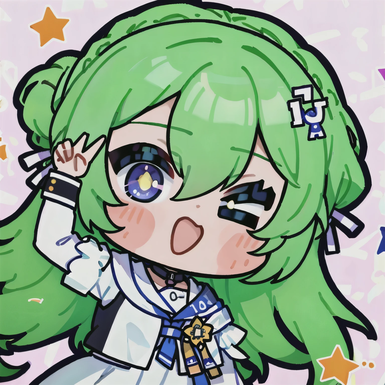 (masterpiece, best quality:1.2), 1girl, solo,ciallo, chibi, diffraction spikes