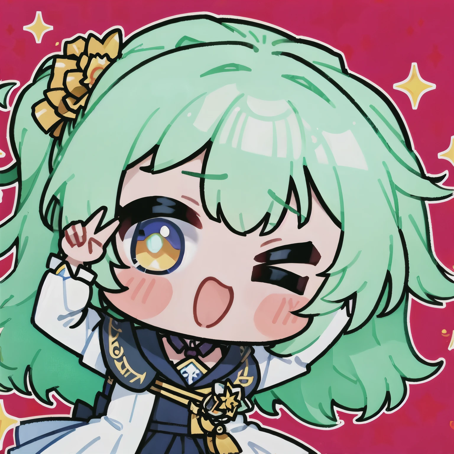 (masterpiece, best quality:1.2), 1girl, solo,ciallo, chibi, one eye closed, diffraction spikes background
