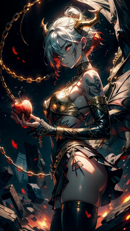 gorgeous, masterpiece, best quality, landscape, highres,4k, wallpaper, trace lights,, intricate, detailed, BREAK sky, night, constelations, stardust, cosmos, rpg, lord of the rings, cozy peace,peaceful, stunning view,
Masterpiece, Best Quality, High Quality,(gold and red eyes and surrounded by gold light), (gold dragon eye pupil), (Darkness:1.2), Abstraction, Award-winning photography, Depth of field, HDR, Very detailed, Trending in art stations, Trending in CGsociety, Complex, High detail,(Masterpiece:1.2, Best Quality), (Best Lighting, Very Delicate and Beautiful), (Best Lighting, Very Delicate and Beautiful), (Beautiful Detailed Face), (Detailed Eyes and Detailed Face:1.2), Dark Fantasy, (Young Girl, Beast, 1girl, Solo,Angry face, Pale Skin,19 Piercings,((tattoos all over body)) gray hair, glowing red eyes, dynamic Angle, Vampire), (Chains in Background,Get Magic Circle,Get Demon Summoned), (Demon from Magic Circle)Magic Thunder, pointy_ears, Fangs,Demon Wings,Demon Horns,Blood Rain from mouth,Blood Mist,(Depth of Field),High Contrast,(Splash of Blood:1.2),Cowboy Shot,Full Body,Scream,Sacrifice,Epic Stage, showing thighs, no stocking, Japanese umbrella, red rope, dragon claw hands, holding gold apple, eating gold apple, sharp nails, dragon horns, short skirt, background = burning ruins, medium hair