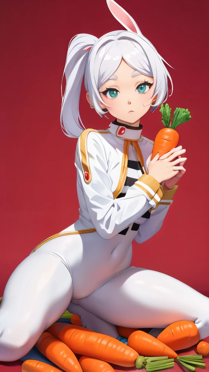 White bunny suit, eating carrot, Frieren, anime girl, 