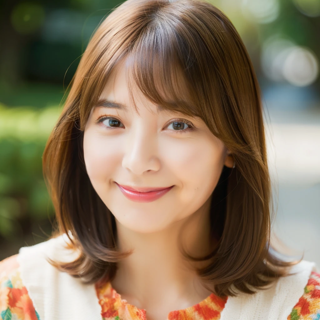 Upper Body myself woman 45 years old Shortcuts、((brown hair)、short hair beautiful hair shiny hair Japan( sharpen ), (Purelos Face_v1:0.7), (8K, highest quality), unconscious, Open Eyes,High resolution, original, (Flat Color:0.9),(Colorful:1.1),(masterpiece:1,2), highest quality, masterpiece, High resolution, original, Viewer Perspective, alone, Portrait, Mature Woman Body Set, A slight smile,Natural wrinkles, Wrinkles around the eyes, Surreal, Natural Skin, Natural Hair Color, Bright red lips