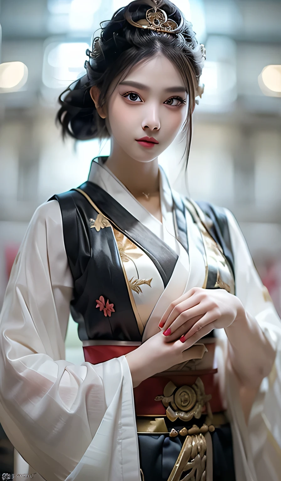 (top-quality,​masterpiece:1.3,超A high resolution,),(ultra-detailliert,Caustics),(Photorealsitic:1.4,RAW shooting,)Ultra-realistic capture,A highly detailed,High resolution 16K human skin close-up。 Natural skin texture、,The pores are、Must be detailed enough to be easy to identify。 Skin should look healthy with even tones。 Use natural light and color,resturant,(kimono uniform:1,3),女の子1人,japanes,18year old,kawaii,A dark-haired,Middle hair,(large boob:1.2),smil,Turn your body to the front,(front-facing view:1.2),Looking at the camera,FULL BODYSHOT:1.1,Gaze,boob focused:1.1,Chest close-up:1.1