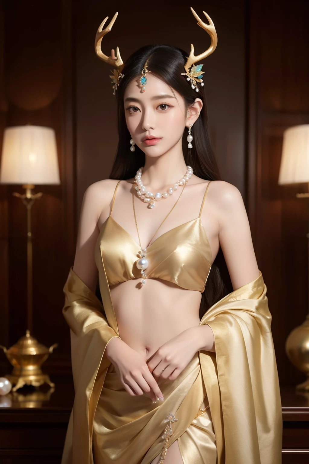Design a captivating freshwater pearl necklace, inspired by the enchanting Dunhuang Nine-Colored Deer. Imagine a graceful string of perfectly matched freshwater pearls, each one reflecting a subtle hue of iridescence, reminiscent of the diverse colors adorning the legendary creature.
Enhance the design with intricate gold filigree details, delicately crafted to represent the majestic antlers of the nine-colored deer. The clasp, shaped like the deer's head, will add an exquisite touch to this mesmerizing piece.
With a lustrous sheen that mirrors the pearls' beauty, the gold