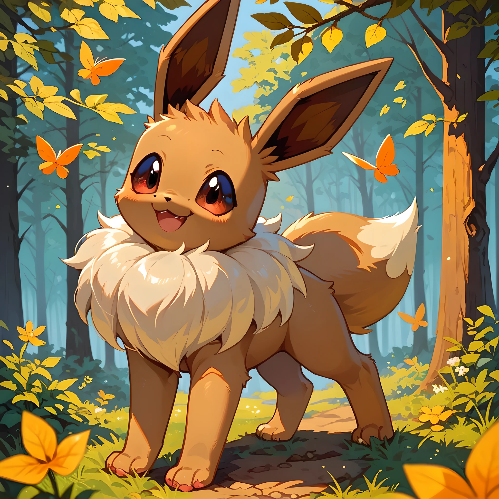 score_9, score_8_up, score_7_up, eevee pokemon, cute, smile, forest