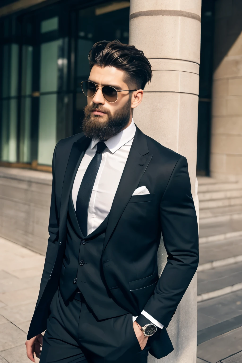 Beard men in suit with muscular body