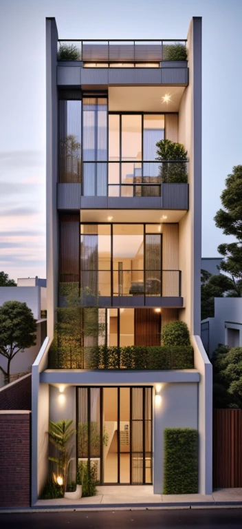 rendering of a modern residential townhouse, professional render, wide angle exterior 2023, highly detailed render, high quality rendering, realistic render, architectural render, high-quality render, detailed rendering, hyper-realistic render, hyper - realistic render, very realistic 3 d render, high render, realistic rendering, very realistic render