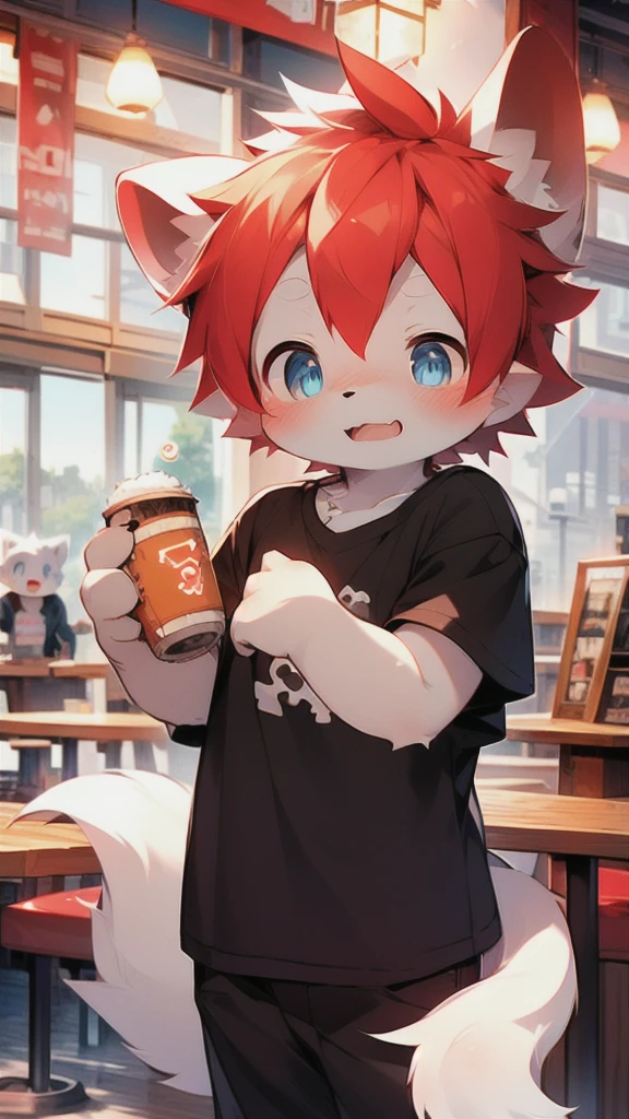 fox boy,Licking cum from dog food bowl,Red collar,Hoodie outfit