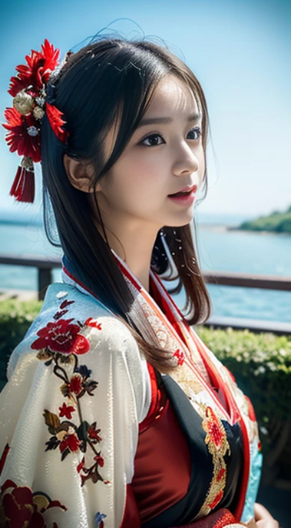 (Divine Beast), Nine-Tailed Fox, Dynamic Body Type, (Chinese Monster), good looking, splashed Ink, Chinese, One girl, ((whole body), ((2.5D)), floating hair, Beautiful Eyes, Delicate eyes, Delicate silhouette, Fantasy art, (Antique black and red brocade hanfu), viewing angle, (masterpiece), Front shot, Landscape Portrait, White Background, (Movie Posters), sharp, splash, cloud, petal, nullの, null, (Wide-angle lens), Vista
