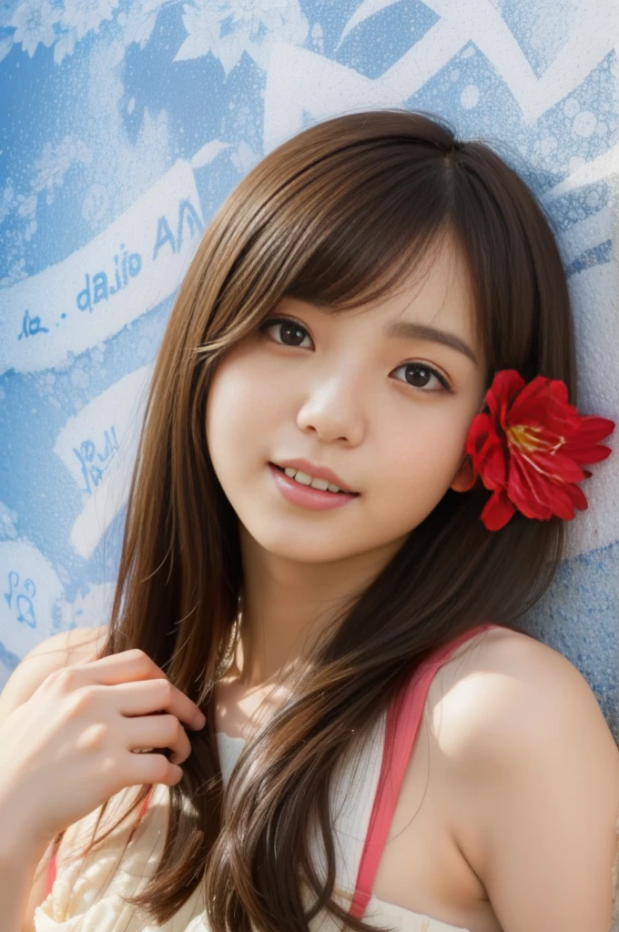 A woman in AL-Arafad poses for a photo with a flower in her hair, Ayaka .Ogata Aoi, young asian girl, Young Asian woman, Ayami kojima amano, Beautiful Japanese girl face, Takano Aya, Young cute pale Asian face, a Young Asian woman, Ayami, Qingdao Chiho, Yazawa Ai