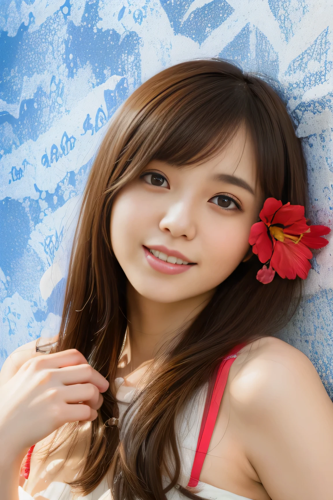 A woman in AL-Arafad poses for a photo with a flower in her hair, Ayaka .Ogata Aoi, young asian girl, Young Asian woman, Ayami kojima amano, Beautiful Japanese girl face, Takano Aya, Young cute pale Asian face, a Young Asian woman, Ayami, Qingdao Chiho, Yazawa Ai