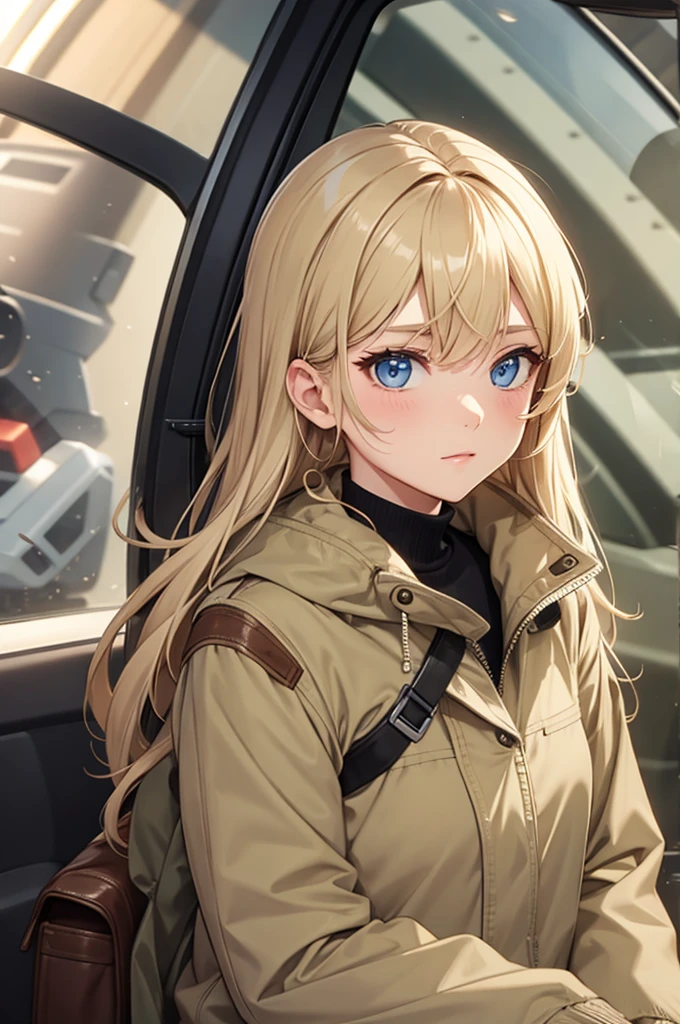 masterpiece,best quality,solo, 1girl, OperaVectra <lora:OperaVectraV1.2:0.85>,jacket, black dress, side slit, long blonde hair, light rays, (crashed spacecraft in the background), smile, happy,forest