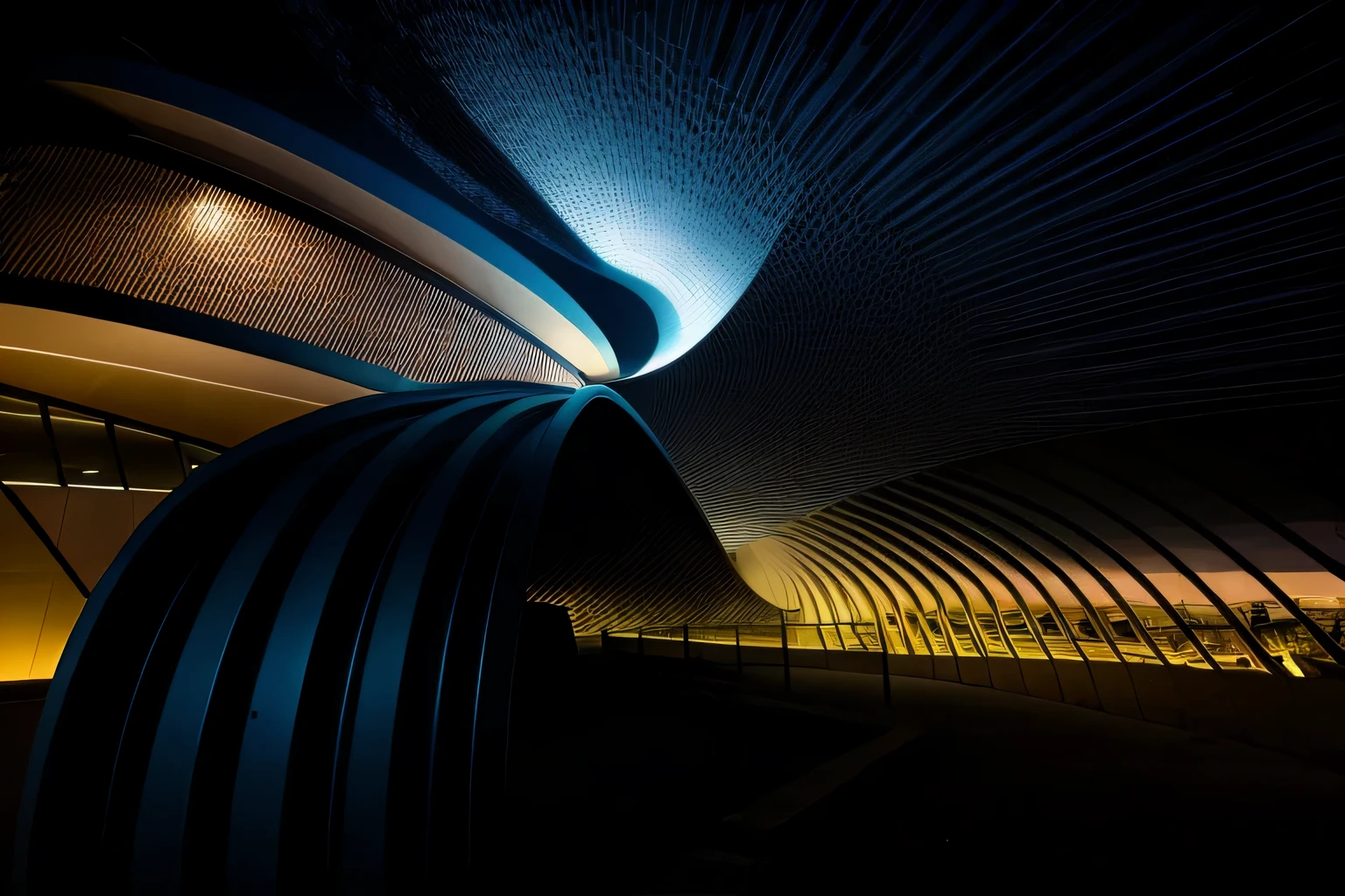 architectural photography,Urban sculpture,paraboloid,Hollow,night,Dark background,light,lights,dark blue,canon camera,raw,8k