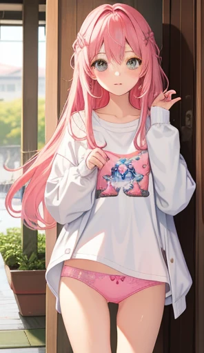1girl in、 、 Underwear、Cute underwear、A pink-haired、wet
