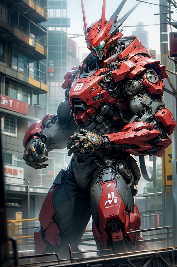 best quality, 8k, high resolution, giant humanoid robot stand in city, mecha, sharp focus