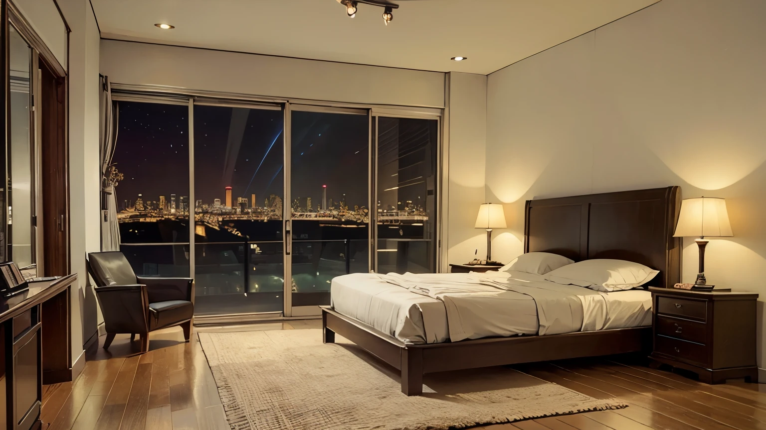 (best quality,4k,8k,highres,masterpiece:1.2),ultra-detailed,(realistic,photorealistic,photo-realistic:1.37),90s anime style,night,studio room,moon,man with headphones,late night room,listening to music alone,city pop,low quality,lo-fi,chill,late night,living alone room,dark room,futuristic night view outside the window,dark room