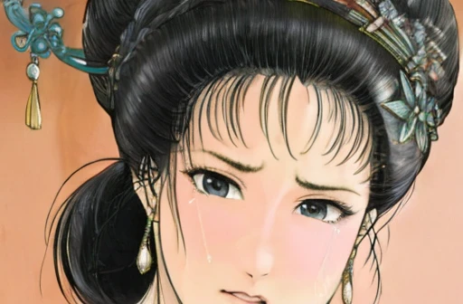 {best quality}, {very aesthetic}, {ultra-detailed}, {best illustration},NSFW,mature female,{full_nude},{full_body},big breast,big nipple,Pubic hair of the same color as the hair,red cheek, crying, open mouth,close eye,skinny, Undressing, sex, girl lying on the bed,chinese traditional style bed,