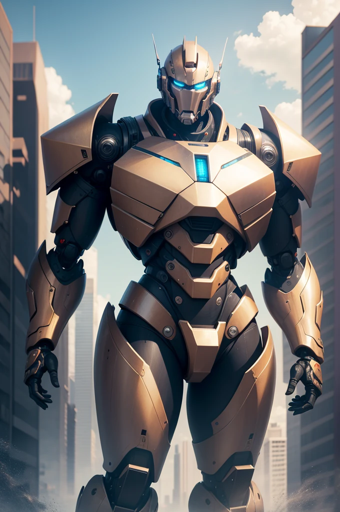 best quality, 8k, high resolution, giant humanoid robot stand in city, mecha, sharp focus