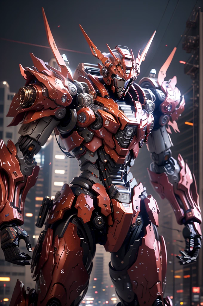 best quality, 8k, high resolution, giant humanoid robot stand on street in city, mecha, sharp focus