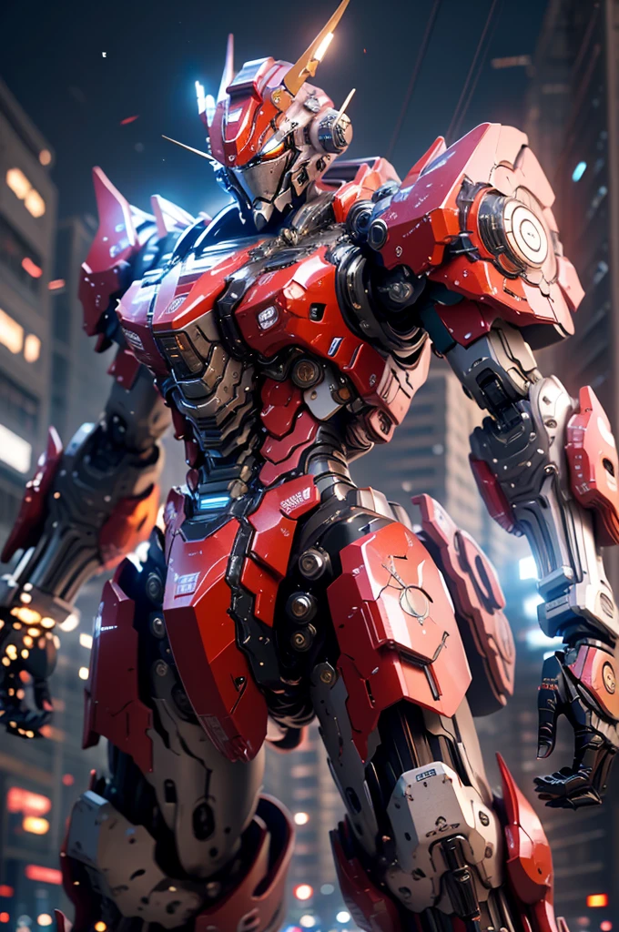 best quality, 8k, high resolution, giant humanoid robot stand on street in city, mecha, sharp focus