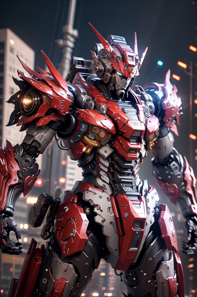 best quality, 8k, high resolution, giant humanoid robot stand on street in city, mecha, sharp focus