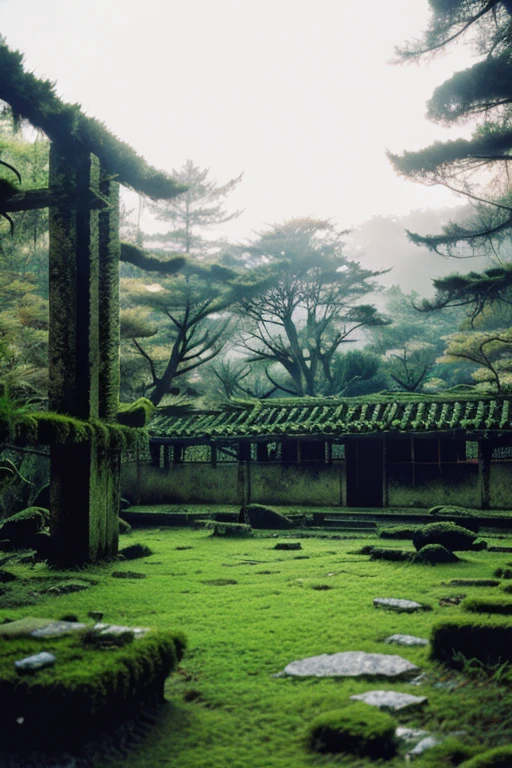 moss,Inside the ruins,narrow eyes,Showa,Glasses,Women,adventure,Black and White,