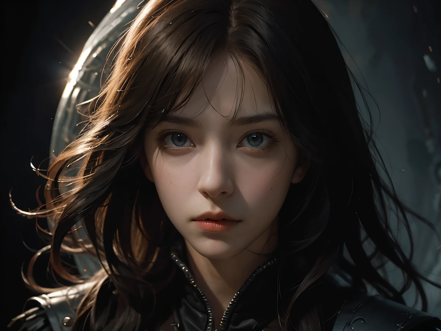 photo, portrait, Scared woman floating [The discovery of wormholes leads us to a new world|Cursed prince must marry monster], [Science Fiction:fantasy:0.6] Movie Lighting