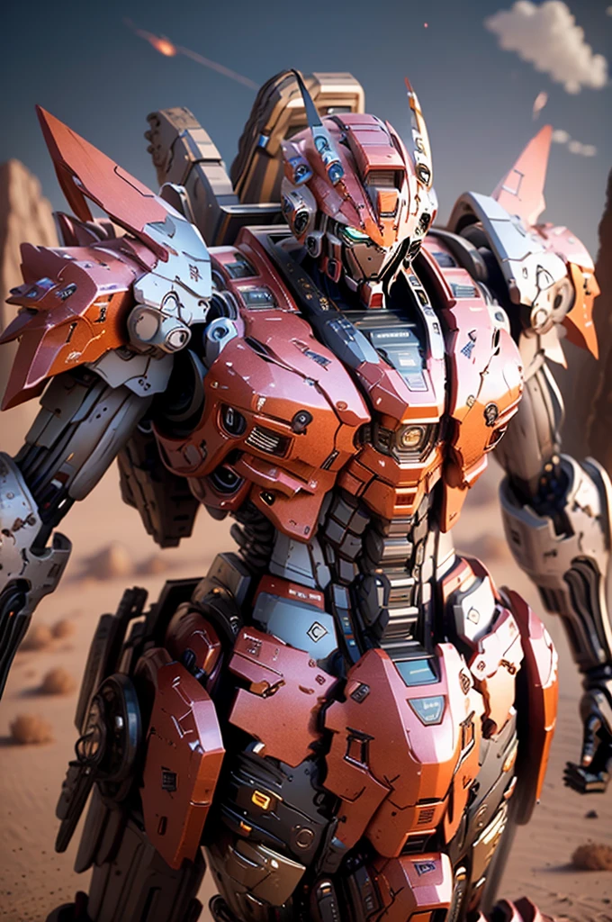 best quality, 8k, high resolution, giant humanoid robot stand in desert, mecha, sharp focus