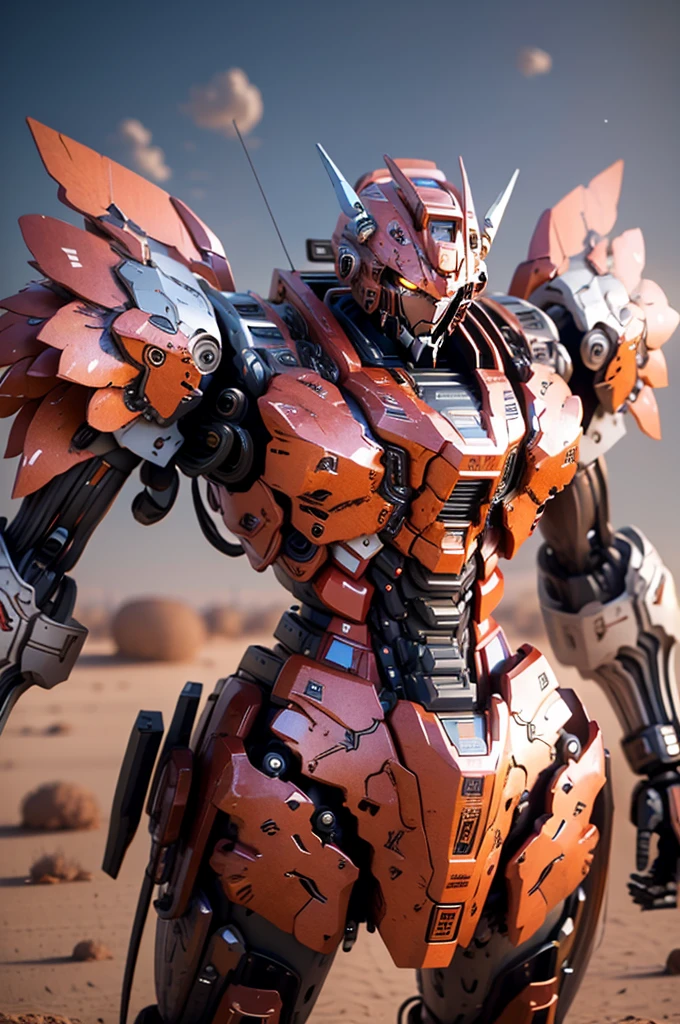 best quality, 8k, high resolution, giant humanoid robot stand in desert, mecha, sharp focus