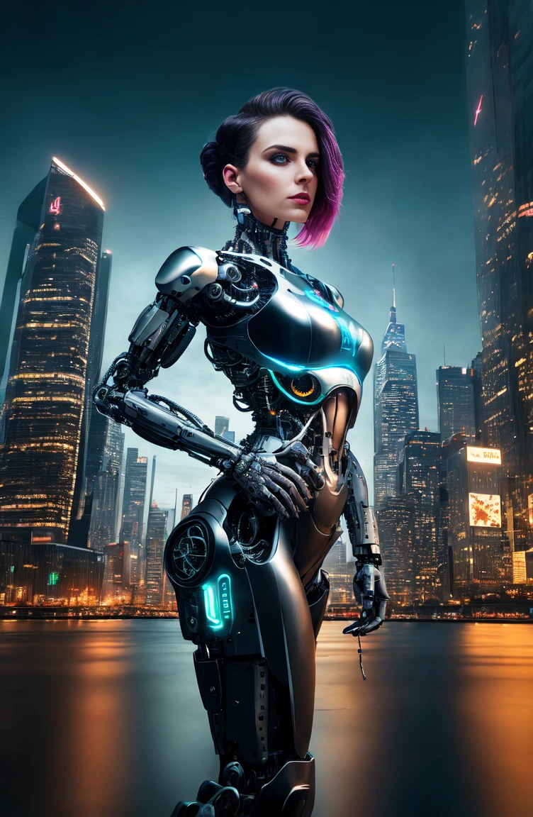 The intimate relationship of a male cyborg and a female cyborg in a skyscraper office in a big city, best quality, absurdres, masterpiece, beautiful, intricate details, 1/2 body crop, slim body, beautiful figure, magnificent anatomy, (intricate details:1.12), HDR, (intricate details, hyper-detailing:1.15), (natural skin textures, hyper realistic, soft light, sharp:1.2), cyberpunk, futuristic, neon colors, dramatic lighting, urban vibes, technologically advanced, stunning architecture, glossy surfaces, shiny metallic parts, dark shadows, reflections, intense gaze, romantic atmosphere, glowing circuitry, city lights, sleek hairstyles, flawless skin, elegant clothing, state-of-the-art technology.